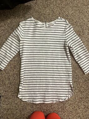 Merona White and Navy Striped Boatneck Tunic Top